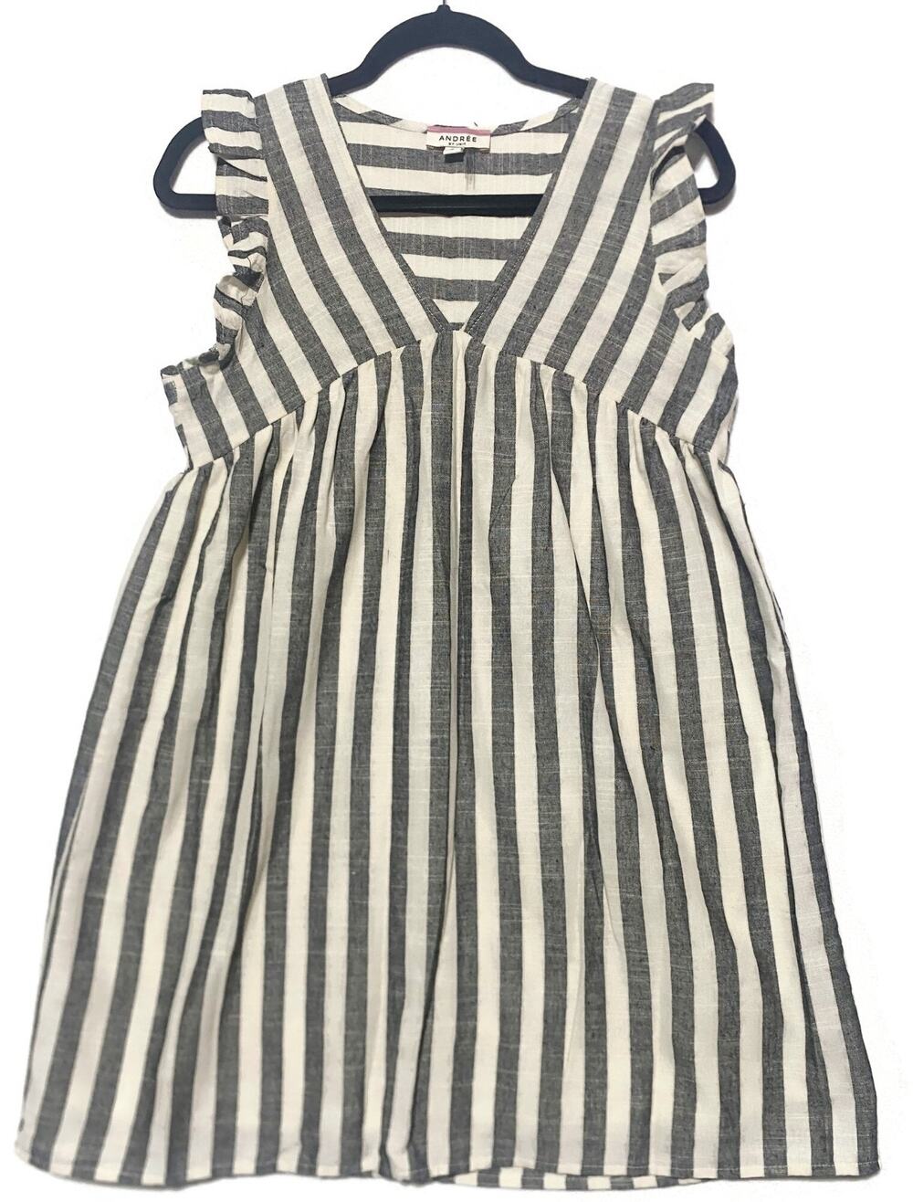 Andree By Unit Babydoll Top Small Black White Striped V-Neck Sleeveless Lined
